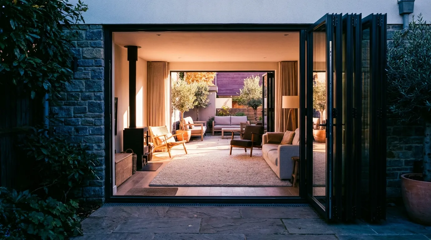 Ventanas y puertas plegables en una vivienda moderna, instalación a cargo de un equipo profesional