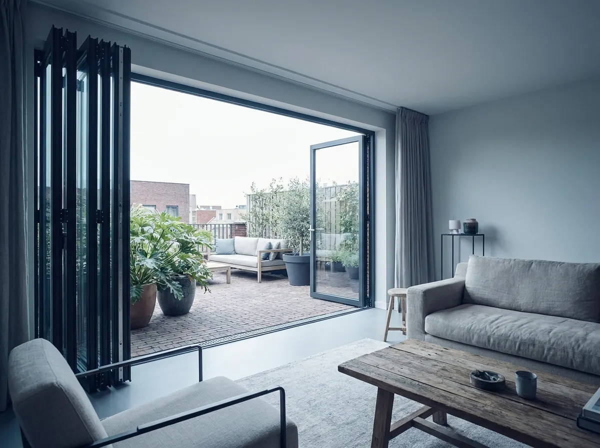 Vouwdeur die de woonkamer met de tuin verbindt